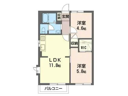 フレグランスみよしE(2LDK/2階)の間取り写真