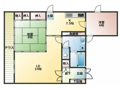 渡辺ビル(2LDK/1階)の間取り写真