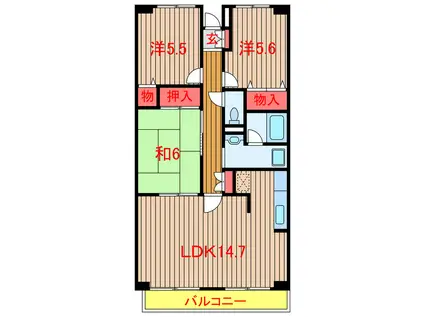 ルーチェ緑ヶ丘B棟(3LDK/2階)の間取り写真