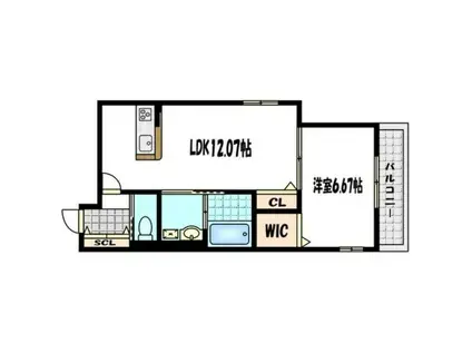 ブライエンス御陵南ウエスト(1LDK/2階)の間取り写真