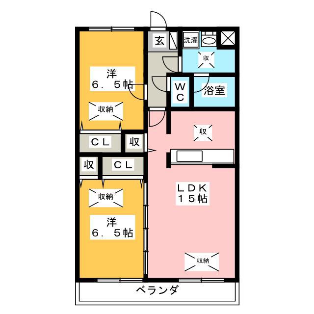 ルネスつちやB棟(2LDK/1階)の間取り写真