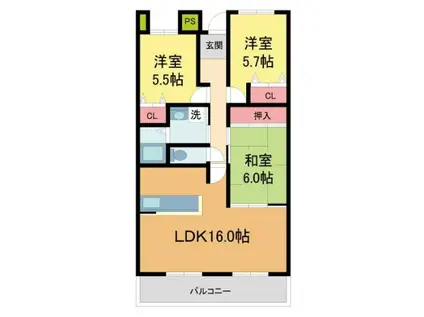 ライゼックス甲陽園(3LDK/4階)の間取り写真