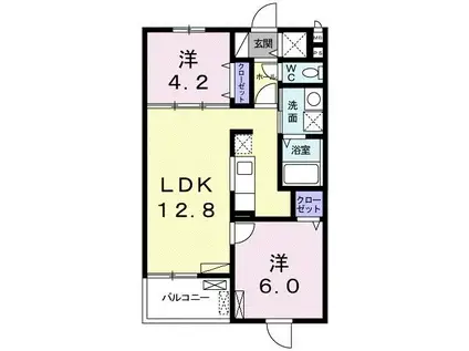 ウィルビレッジB(2LDK/4階)の間取り写真