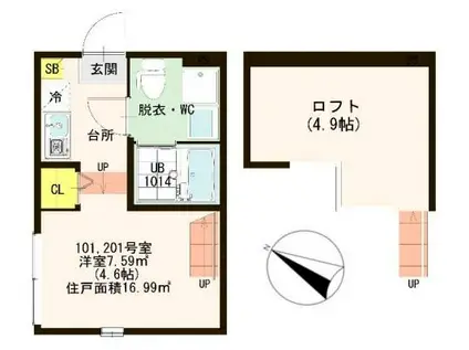 ハーモニーテラス平井(ワンルーム/1階)の間取り写真