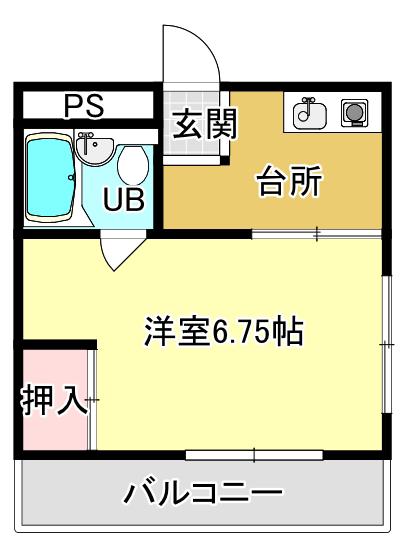 H-1フラット(1K/3階)の間取り写真