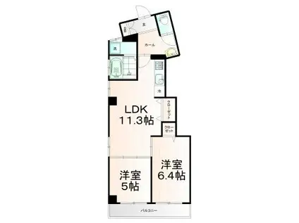 アルコバレーノチュウオウ(2LDK/2階)の間取り写真