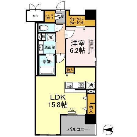 Dプレイス 九品寺(1LDK/2階)の間取り写真