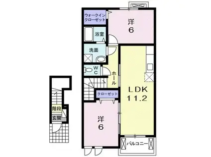 サウスウェルズI(2LDK/2階)の間取り写真