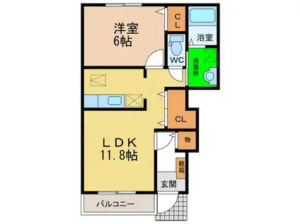 グレースガーデン(1LDK/1階)の間取り写真