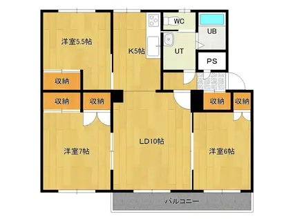パティオス夕陽丘II(3LDK/2階)の間取り写真