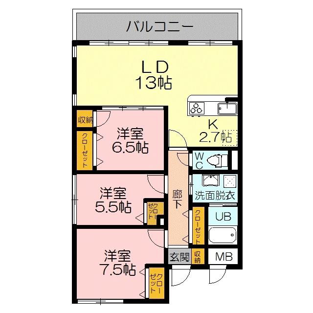  Iマンション(3LDK/4階)の間取り写真