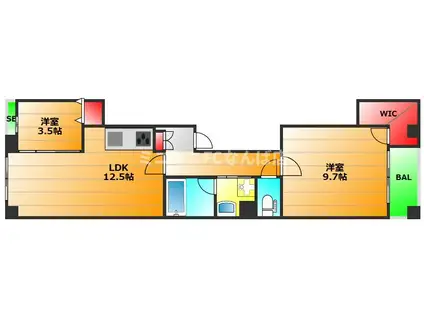 パトリ御池(2LDK/2階)の間取り写真