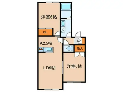 ベルコリーヌ月寒東(2LDK/1階)の間取り写真