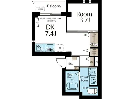 パーク西池学生・社会人にオススメ初期費用分割払い(1DK/3階)の間取り写真