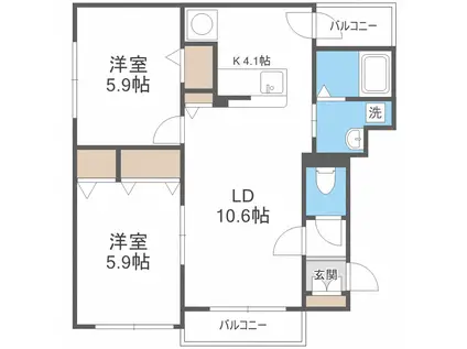 アヴァンセ旭ヶ丘(2LDK/4階)の間取り写真