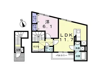 グリーンエミモ(1LDK/2階)の間取り写真