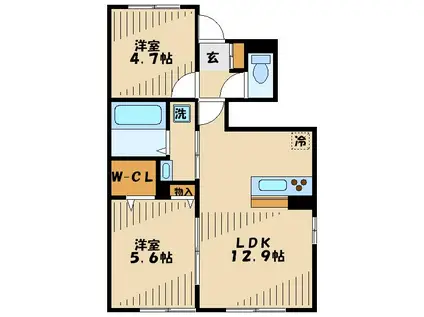 エルメゾン程久保I・II(2LDK/1階)の間取り写真