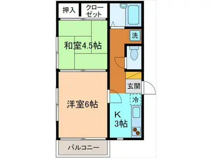 リバティハイツII(2K/1階)の間取り写真