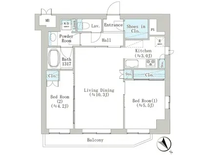 ブリーズ横浜公園(2LDK/8階)の間取り写真