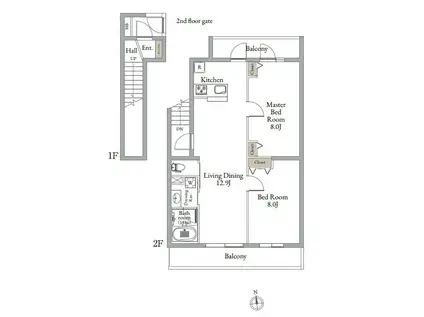 ベルメゾン中村橋サウス(2LDK/2階)の間取り写真