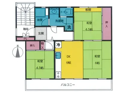 杉戸内田団地11号棟(3DK/3階)の間取り写真