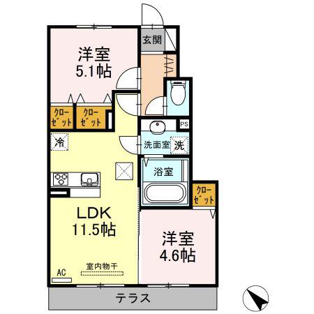 D-ROOMハピネスB(2LDK/1階)の間取り写真