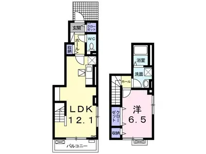 ラ・カーサ ラルーチェ高浜(1LDK/1階)の間取り写真