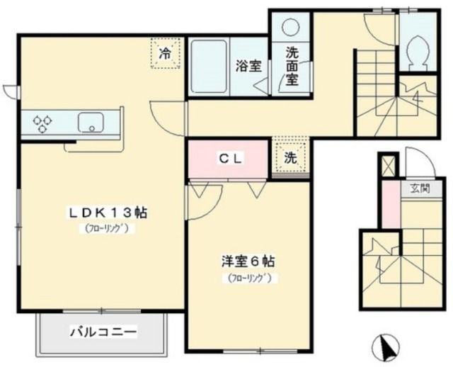ヴォーヌングケテル(1LDK/2階)の間取り写真