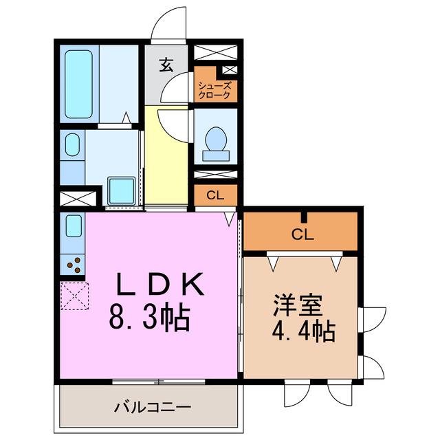 クリア トゥレス B棟(1LDK/2階)の間取り写真