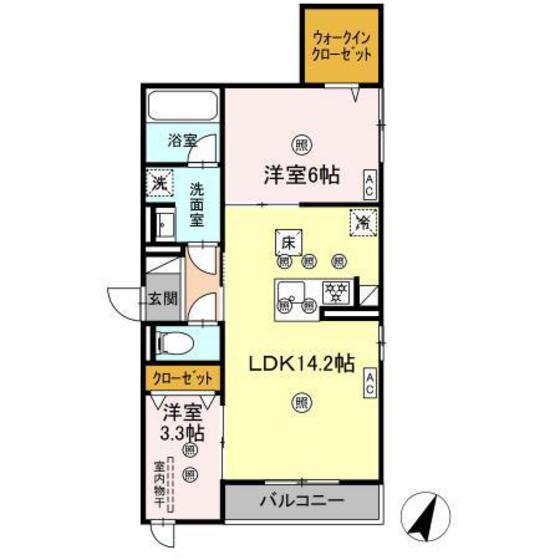 D-AXIS旭 A棟(2LDK/2階)の間取り写真