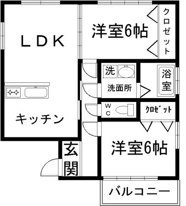 テレーズ花畑(2LDK/2階)の間取り写真