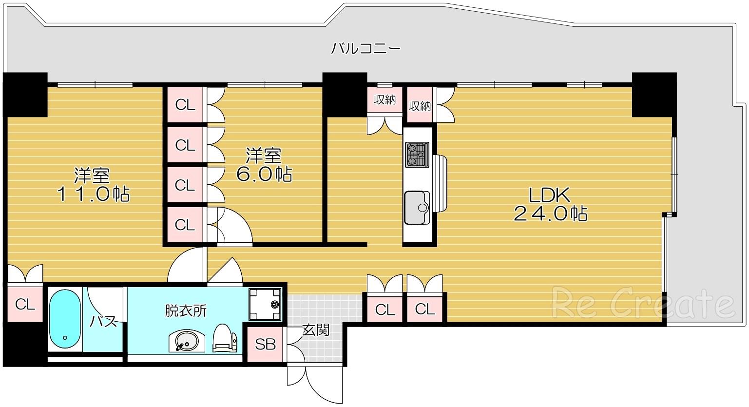 グラスホッパー(2LDK/11階)の間取り写真