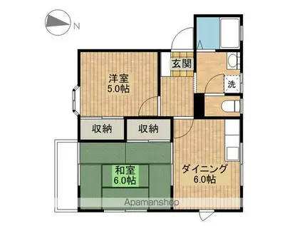 カワサキガーデンタウンB棟(2DK/2階)の間取り写真