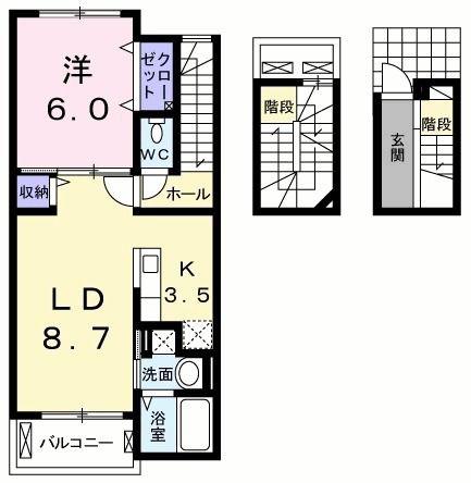 エテルノ フェイバー 古津賀(1LDK/3階)の間取り写真