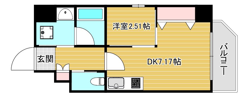 シーズンフラッツ新町(1DK/5階)の間取り写真