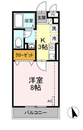 アムール大倉山 B棟(1K/2階)の間取り写真