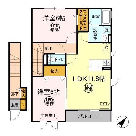 ヴァレンティーナB(2LDK/2階)の間取り写真