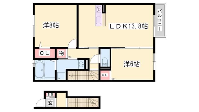 ビューティフル ライフ TADERA(2LDK/2階)の間取り写真