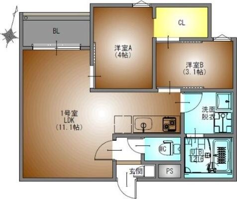 REGALEST CITY道徳(2LDK/1階)の間取り写真