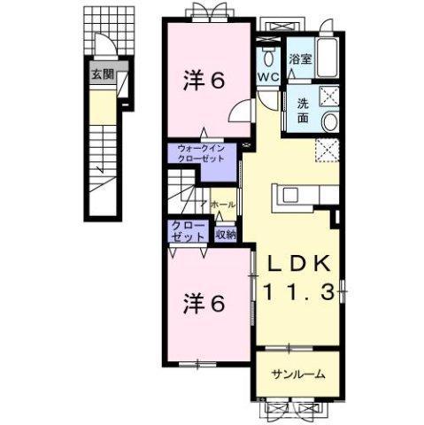 ＪＲ小浜線 小浜駅 バス乗車時間：4分 最寄りバス停で下車 徒歩15分 2階建 築9年(2LDK/2階)の間取り写真