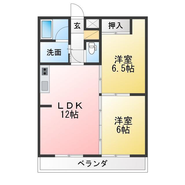 レーベン西条B(2LDK/3階)の間取り写真