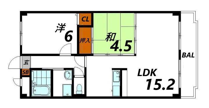 スタットニューヘン英賀保(2LDK/2階)の間取り写真