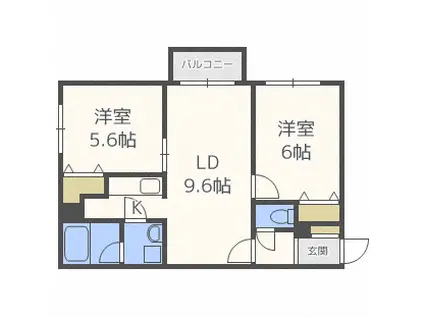 ソレイル元町(2LDK/4階)の間取り写真