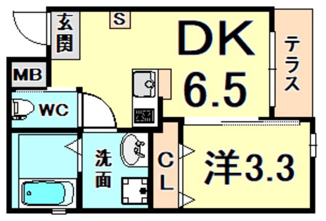 ワコーレヴィータ神戸駅ノース(1DK/1階)の間取り写真