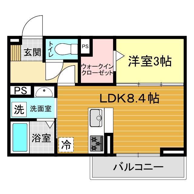 サンガーデン新山口 B(1LDK/3階)の間取り写真