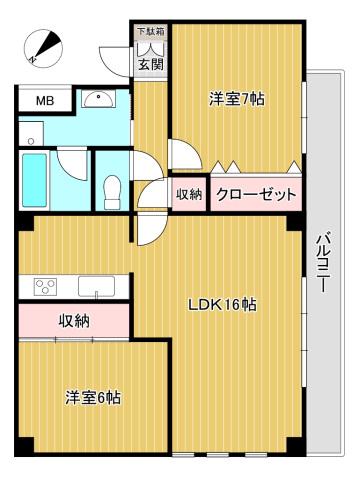 グランシャリオ(2LDK/2階)の間取り写真