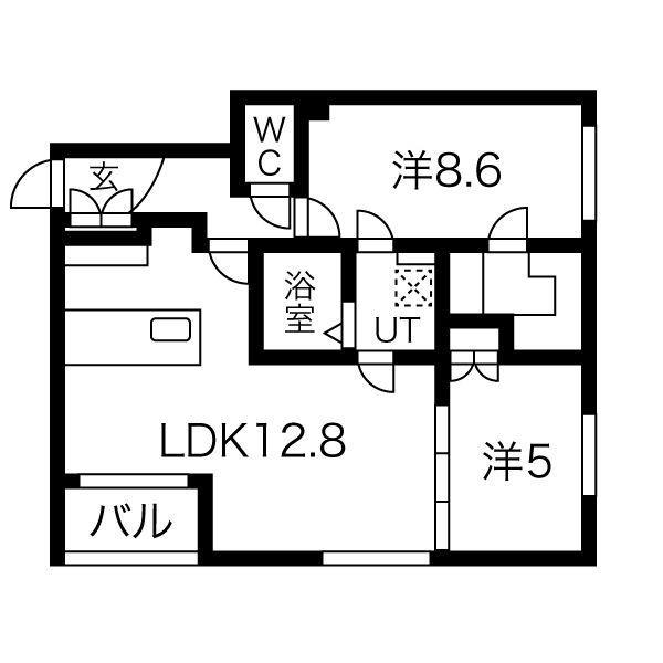 カーサフェリーチェ新札幌(2LDK/1階)の間取り写真
