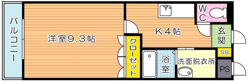 コンフォルト城野駅前(1K/2階)の間取り写真