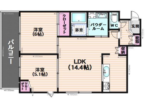 グランパーチェ(2LDK/4階)の間取り写真