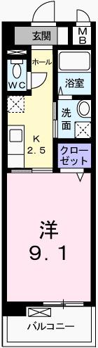 グレイスフル・K(1K/4階)の間取り写真